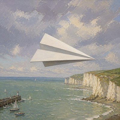 a paper plane, clean minimal composition on a plain background, no text