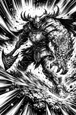 a black and white drawing of a demon