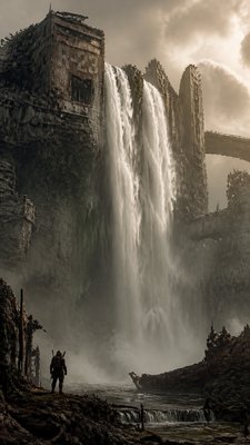 towering waterfall cascading down a cliff