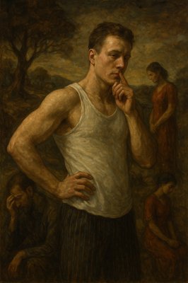 a painting of a man in a tank top