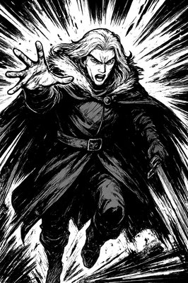 a drawing of a man with a sword