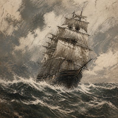 sailing ship on a stormy sea