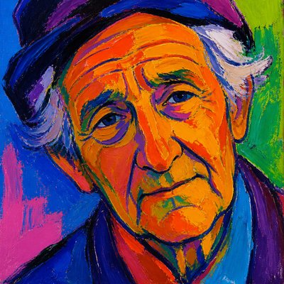 close-up portrait of an elderly person with expressive weathered features