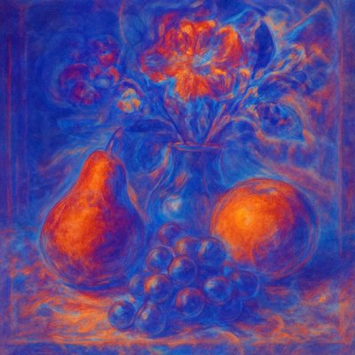 still life arrangement of fruits and flowers