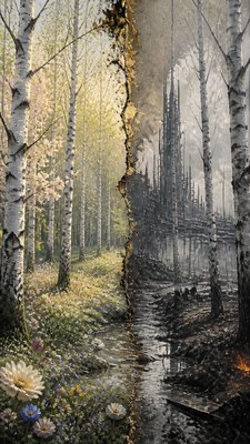 a serene birch forest in soft morning light, no people, no text