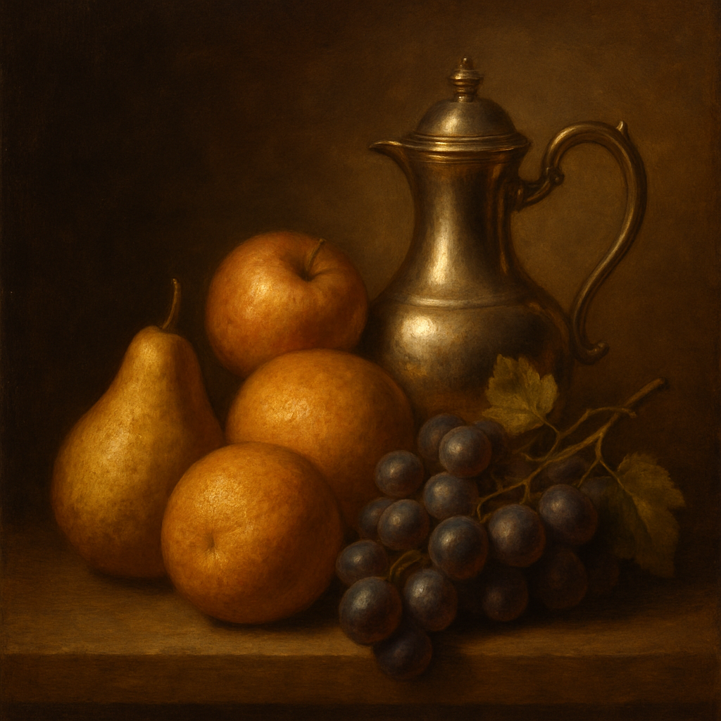 A still life with fruit and silver