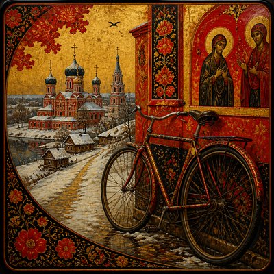 bicyle resting against a wall — Russian Art Style