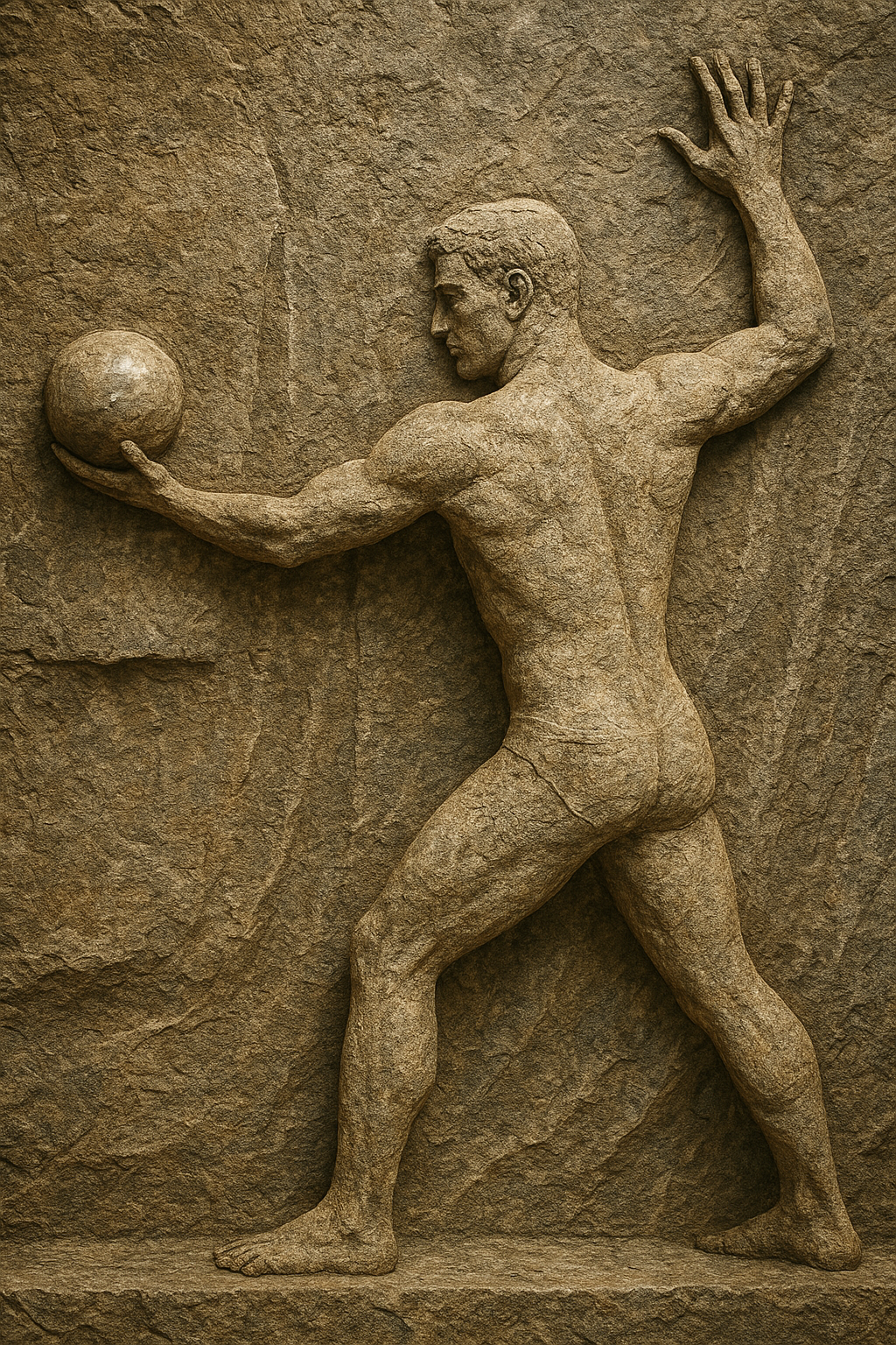 a statue of a man holding a ball