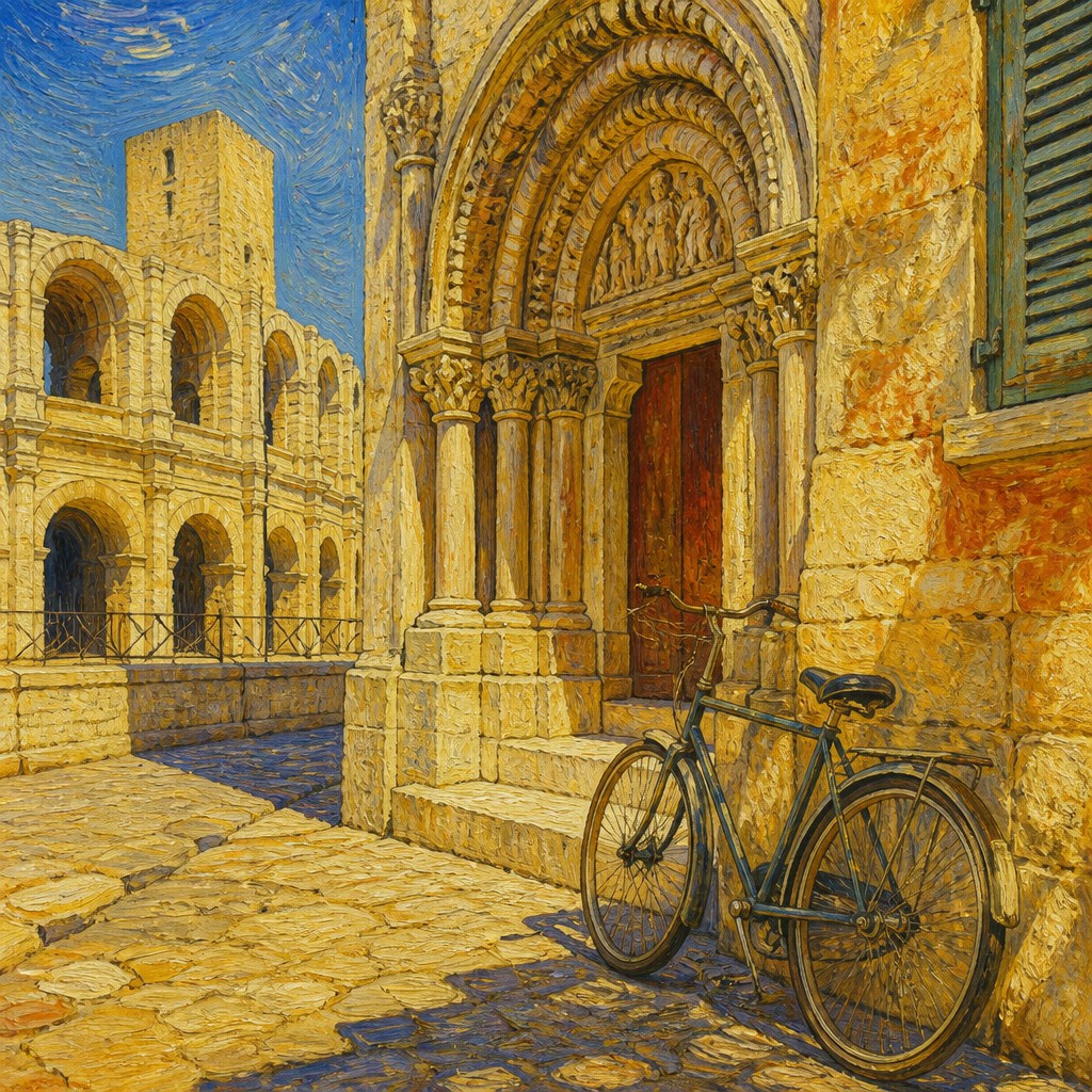 bicyle resting against a wall — Arles Art Style