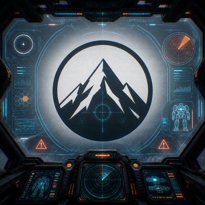 an emblem of a mountain peak inside a circle, simple bold shapes on a plain background, no text or lettering