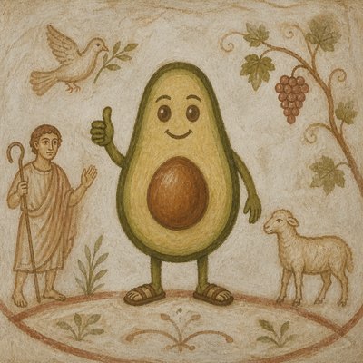 a happy avocado character giving a thumbs up, bold readable design on a plain background, no text