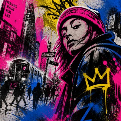 urban street with city activity — Graffiti Modern Art Style