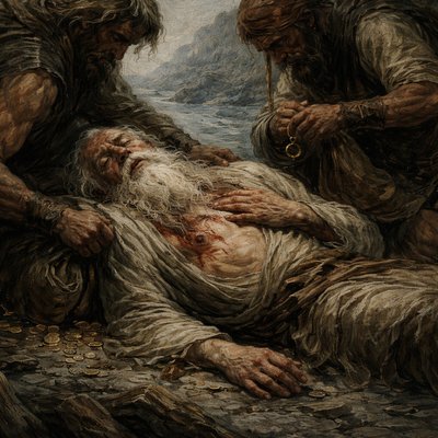 Please create without words “And all the days of Jared were nine hundred sixty and two years: and he died.” (Genesis 5:20, KJV) The setting is that of being robbed and taken as prey. 