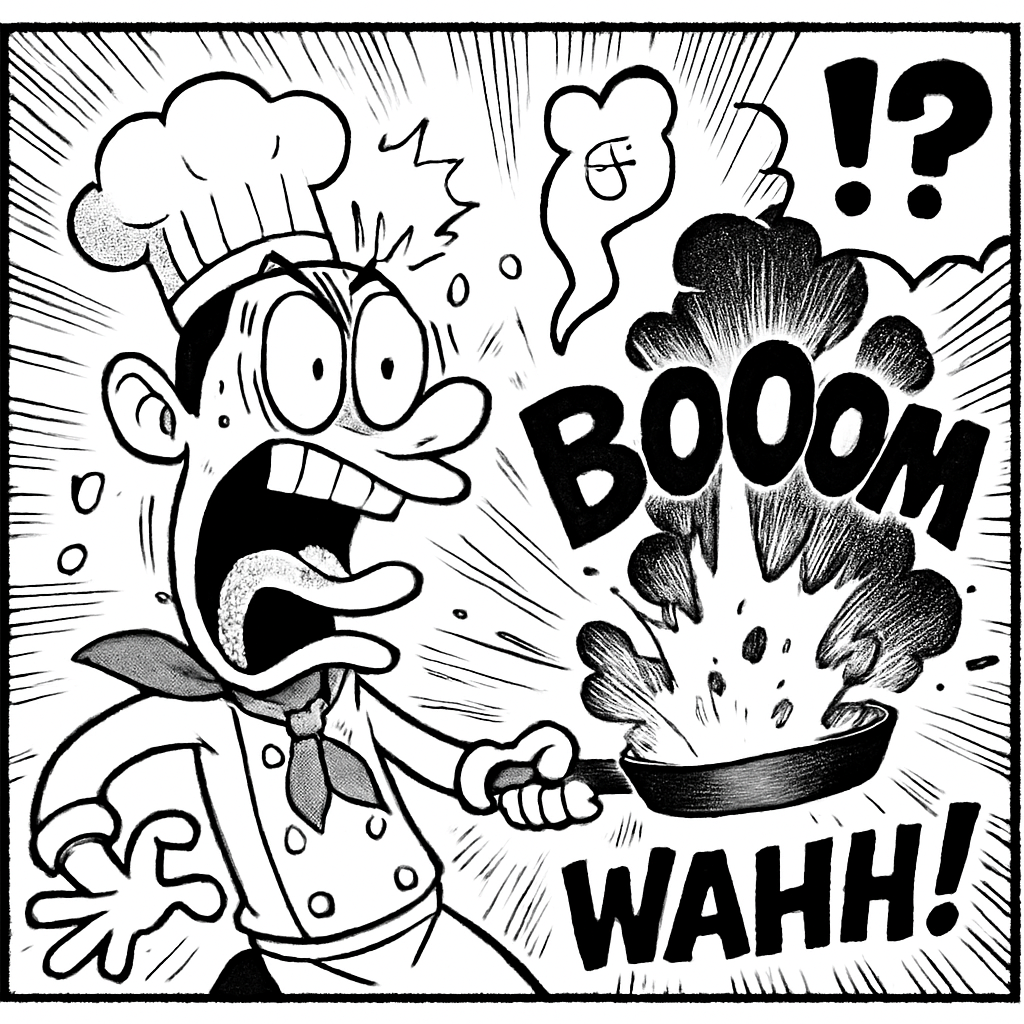Chef's cooking explosion reaction