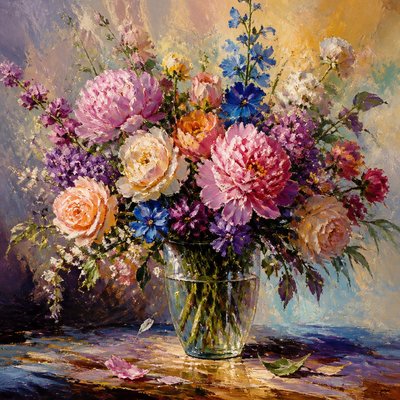 bouquet of flowers in a glass vase