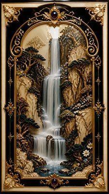 towering waterfall cascading down a cliff