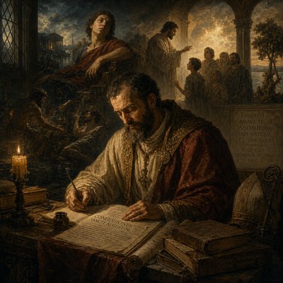 Augustine of Hippo writing his Confessions autobiography