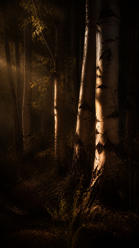 a serene birch forest in soft morning light, no people, no text
