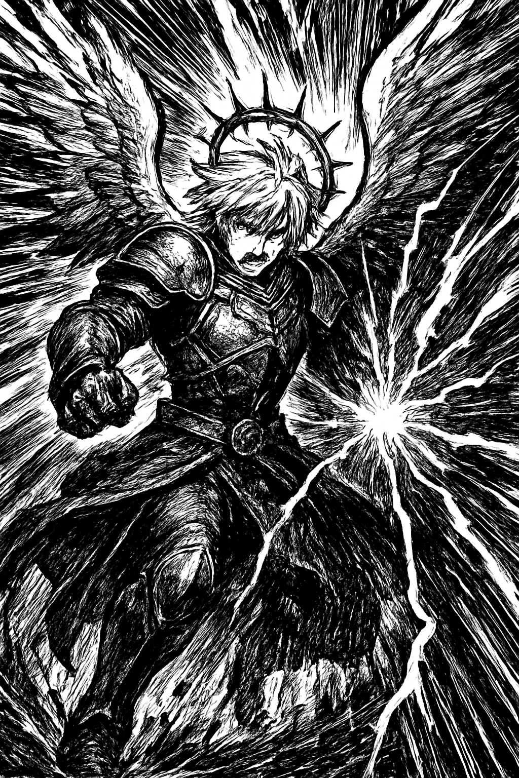a black and white drawing of an angel