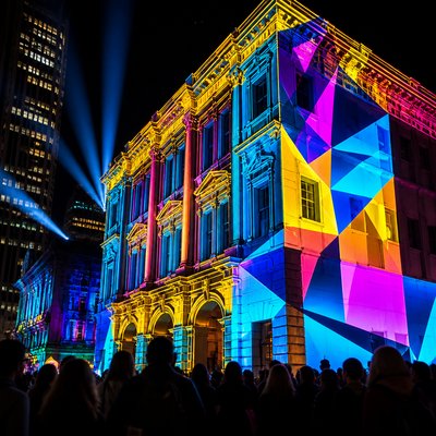 urban street with city activity — Projection Mapping Style