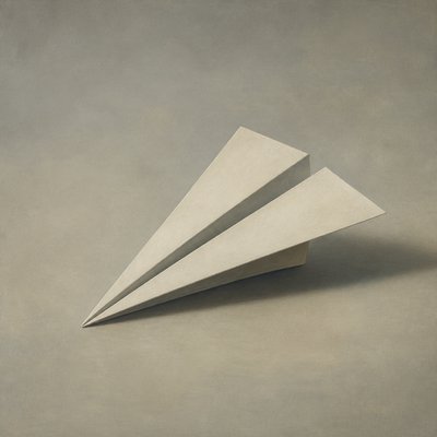 a paper plane, clean minimal composition on a plain background, no text