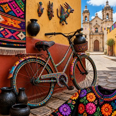 bicyle resting against a wall — Oaxaca Art Style