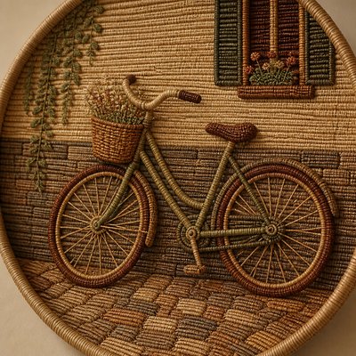 bicyle resting against a wall — Basketry Art Style