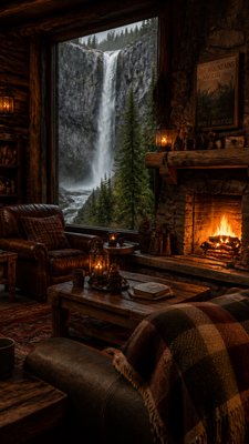 towering waterfall cascading down a cliff