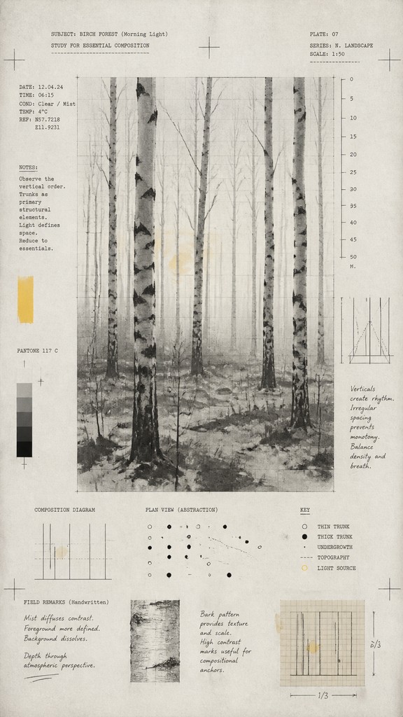 a serene birch forest in soft morning light, no people, no text