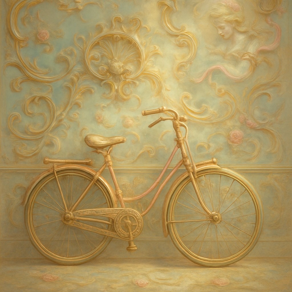 bicyle resting against a wall