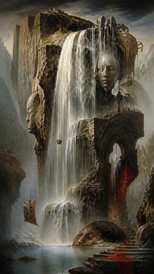 towering waterfall cascading down a cliff