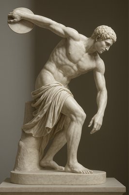 a statue of a man holding a frisbee