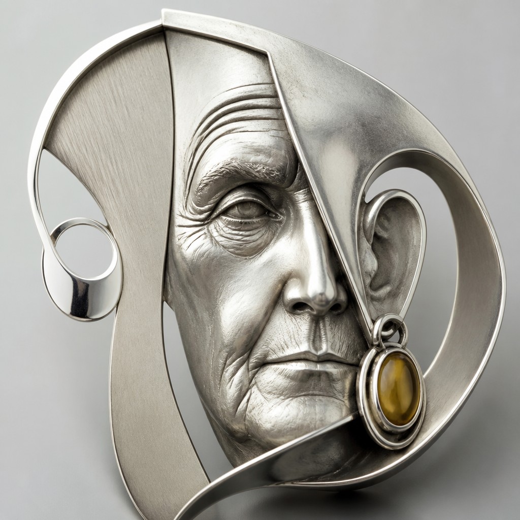 close-up portrait of an elderly person with expressive weathered features — Modernist Silver Jewelry Design