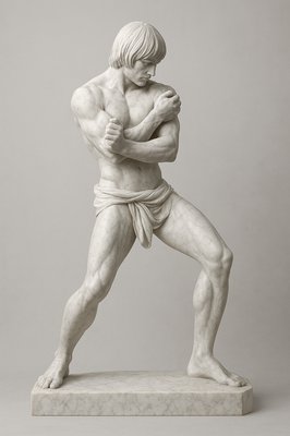 a statue of a man with his arms crossed