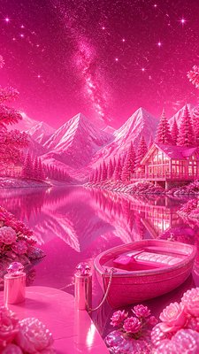 a tranquil mountain lake beneath a starry night sky, no people, no text