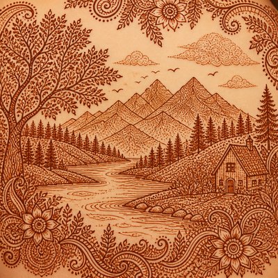 wide landscape with natural scenery — Henna Art Style