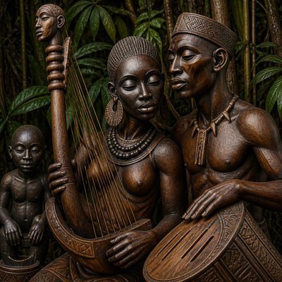 portrait of two people together — Central African Art Style