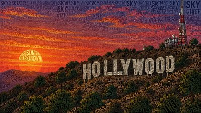 The Hollywood sign with a sunsetting evening sky in the background 