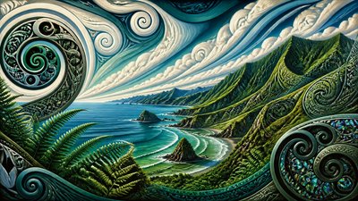 sweeping panoramic landscape with a dramatic sky