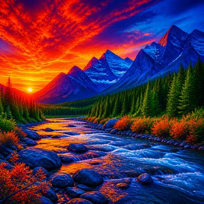 wide landscape with natural scenery — Complementary Color Art Style