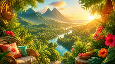 a vast valley with a river winding toward distant mountains at sunrise, no people, no text