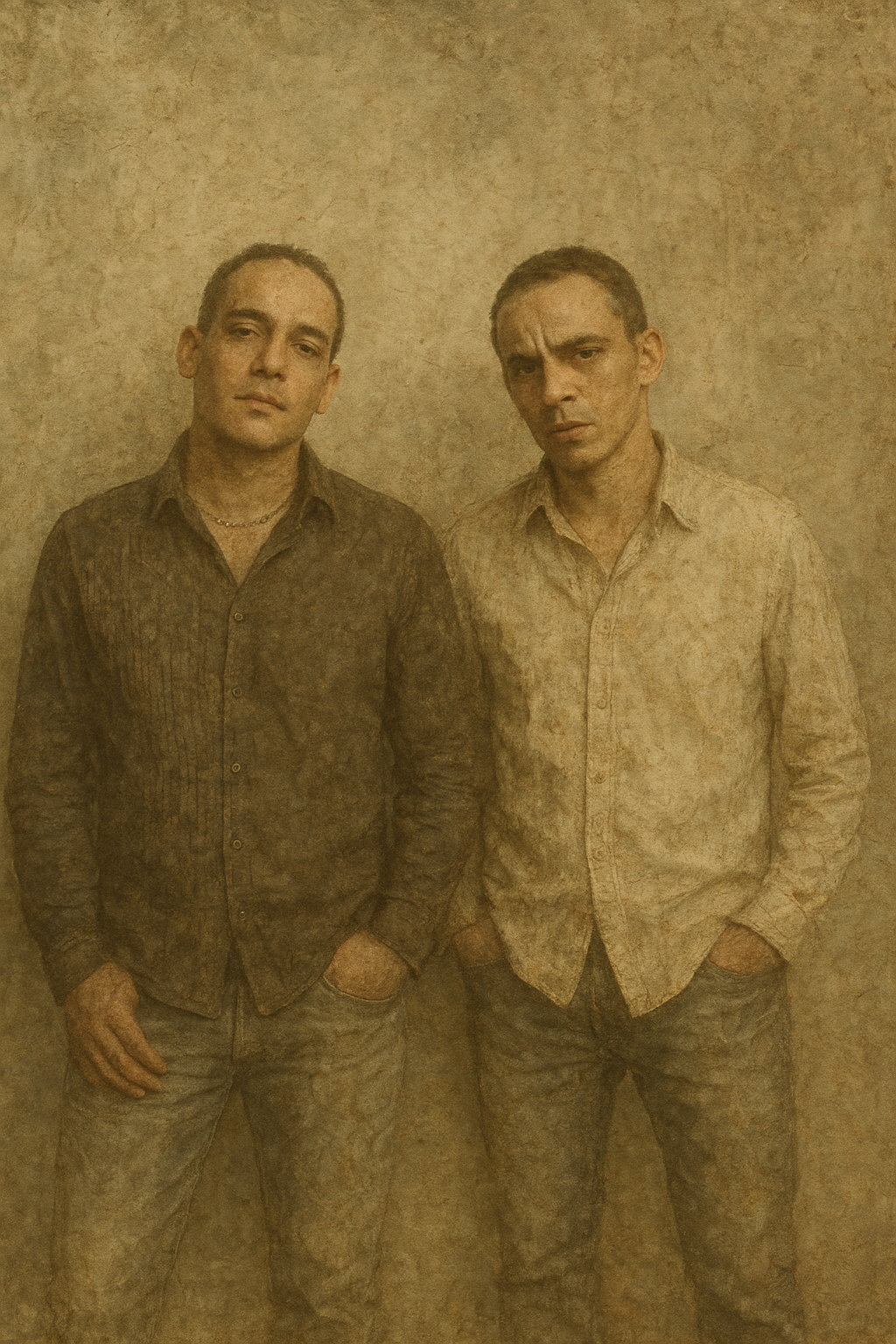 a couple of men standing next to each other