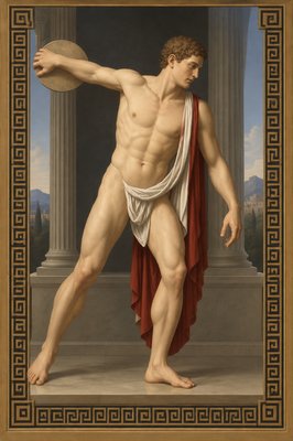 a painting of a man with a frisbee in his hand
