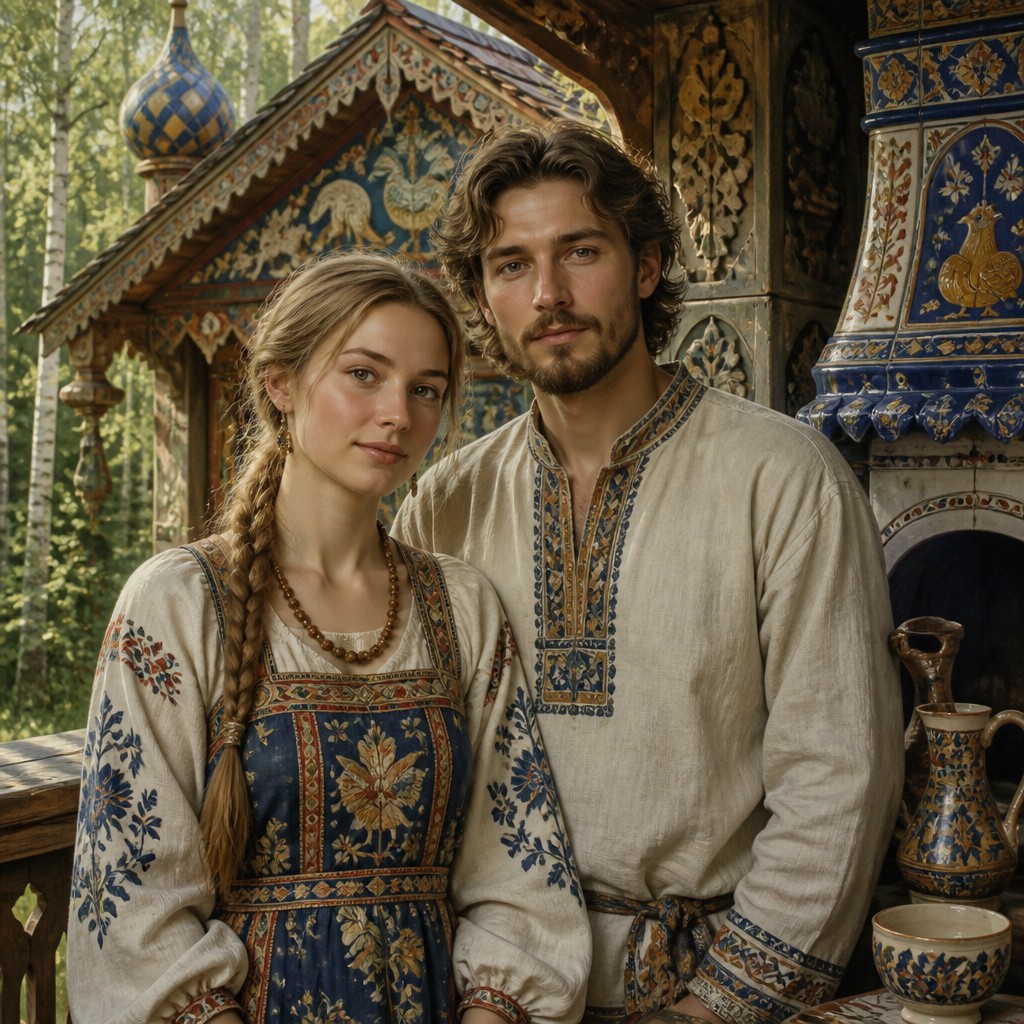 portrait of two people together — Abramtsevo Art Style