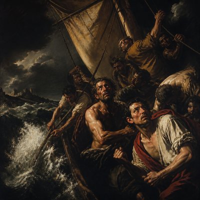 sailing ship on a stormy sea