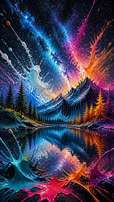 a tranquil mountain lake beneath a starry night sky, no people, no text