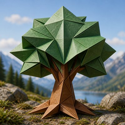 a tree in nature — Origami Art Style