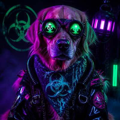 portrait of a golden retriever wearing a blue bandana, warm plain backdrop, no text