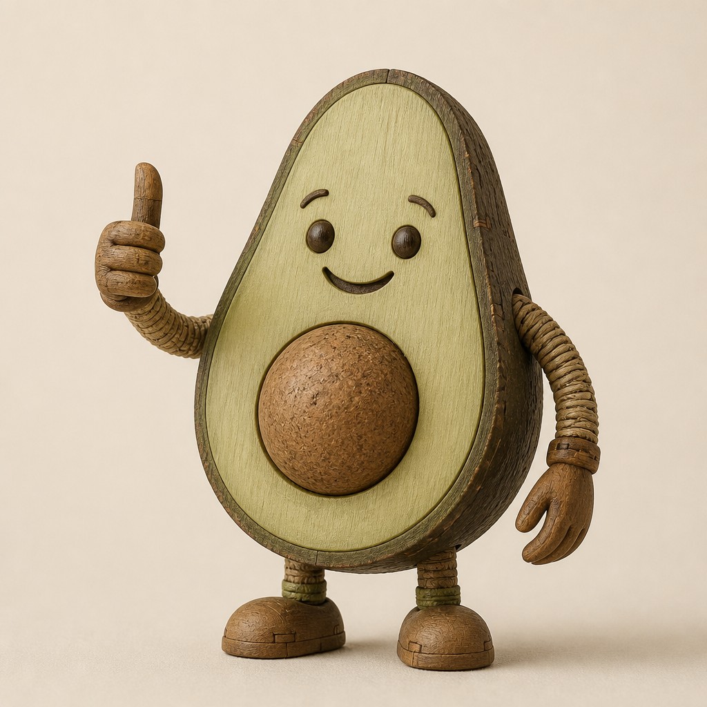 a happy avocado character giving a thumbs up, bold readable design on a plain background, no text