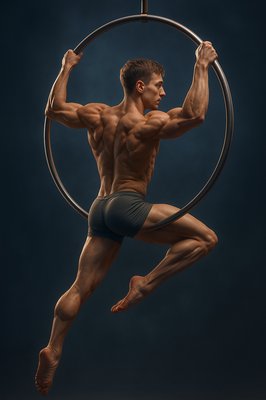 a man is doing a trick on a hoop